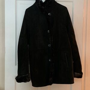 Elegant Black leather shearling Jacket for Women